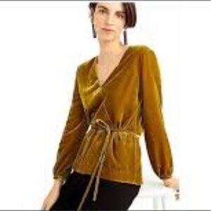 ✅ J.Crew Faux-wrap top in Vintage Gold velvet Size 10 Long Sleeve